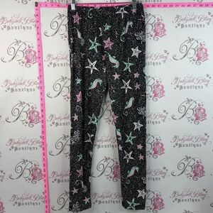 Sweet legs tights Starfish & Seahorse Print Black Leggings - Pink & Mint Accents